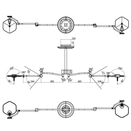 Lampa zabiegowo-operacyjna dwuczaszowa bezcieniowa S300DC sufitowa
